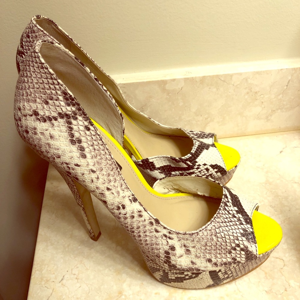 Snakeskin and neon Steve Madden pumps